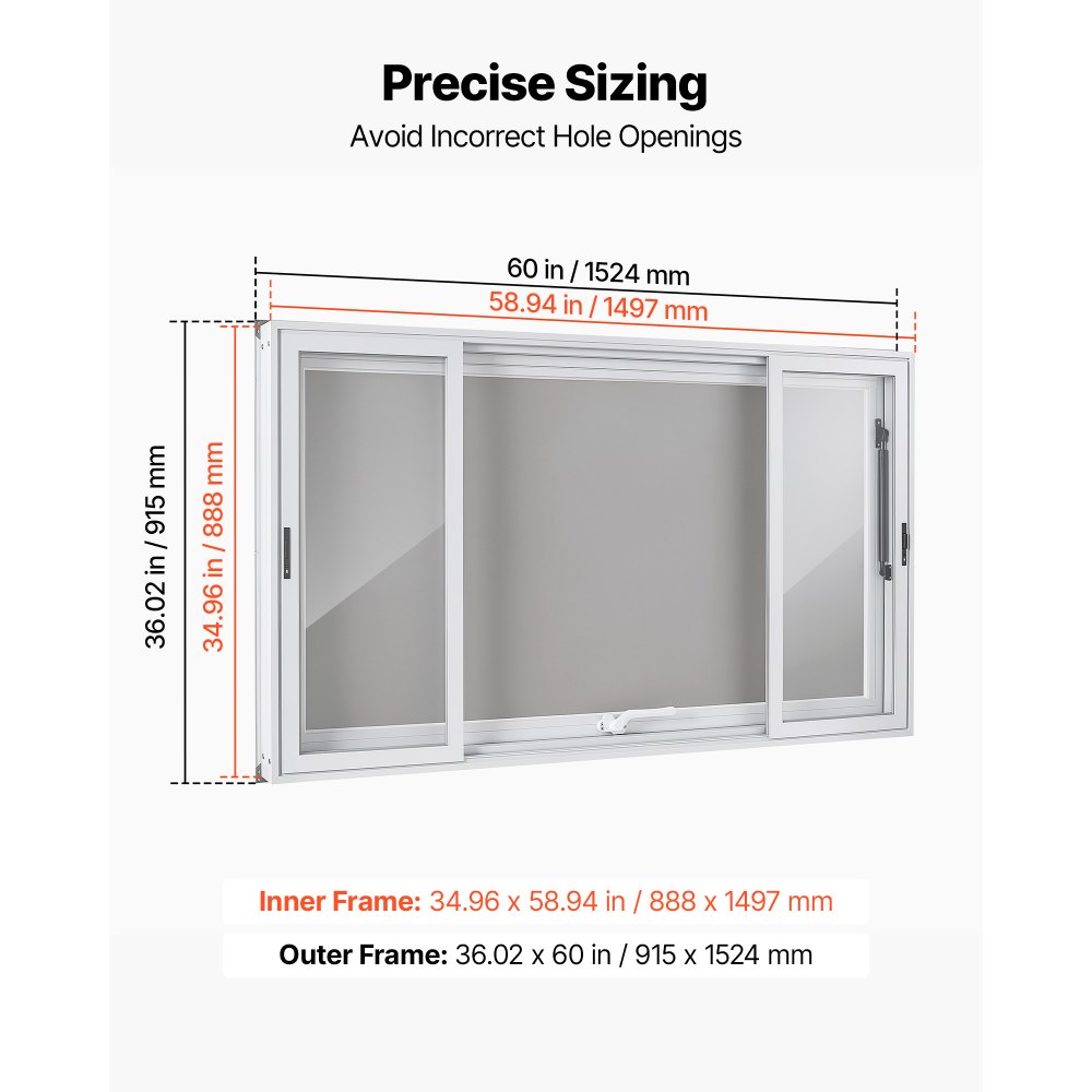 VEVOR Concession Window 1524x915mm Aluminum Alloy Service Window, for Food Truck, Up to 85 Degrees Stand Serving w/ 4 Sliding Acrylic Windows, Awning Door and Drag Hook, Rainwater Resistant