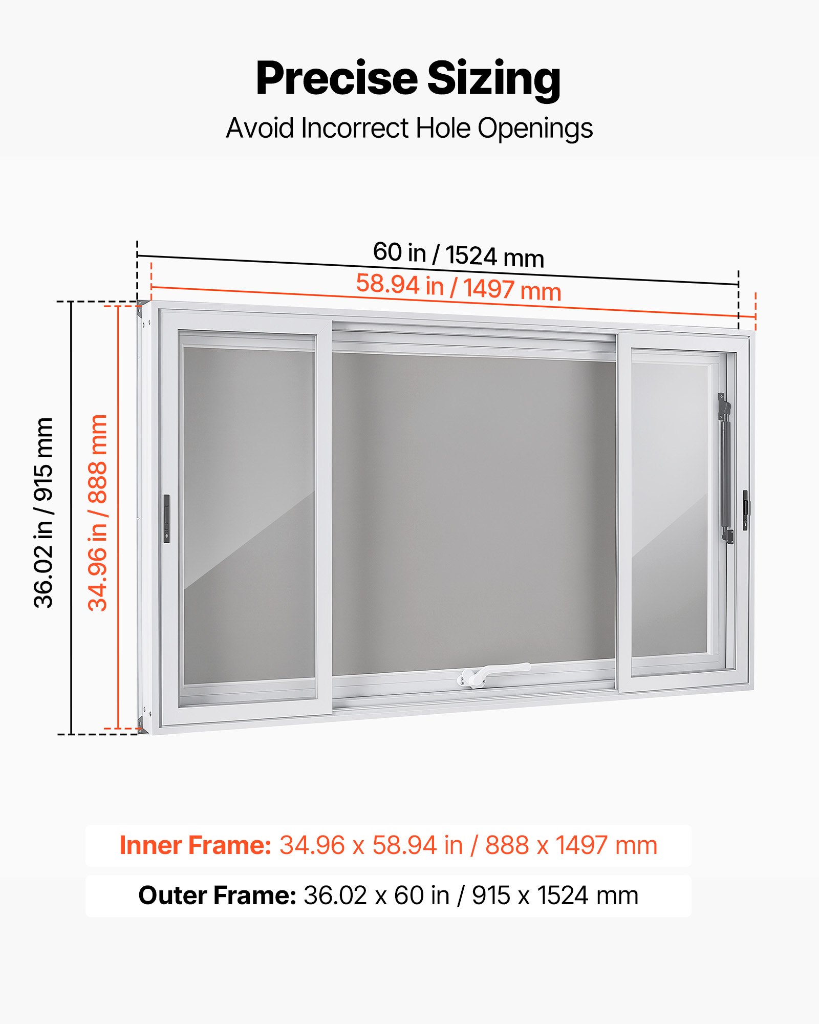 VEVOR Concession Window 1524x915mm Aluminum Alloy Service Window, for Food Truck, Up to 85 Degrees Stand Serving w/ 4 Sliding Acrylic Windows, Awning Door and Drag Hook, Rainwater Resistant