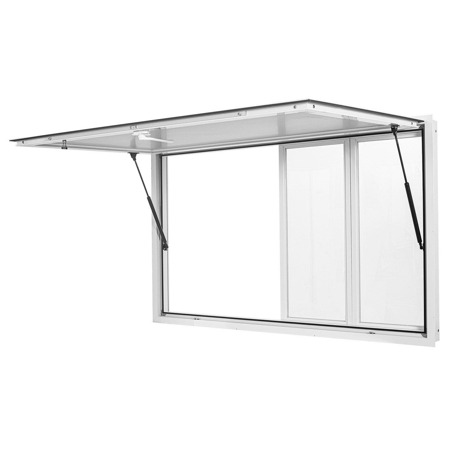 VEVOR Concession Window 1524x915mm Aluminum Alloy Service Window, for Food Truck, Up to 85 Degrees Stand Serving w/ 4 Sliding Acrylic Windows, Awning Door and Drag Hook, Rainwater Resistant