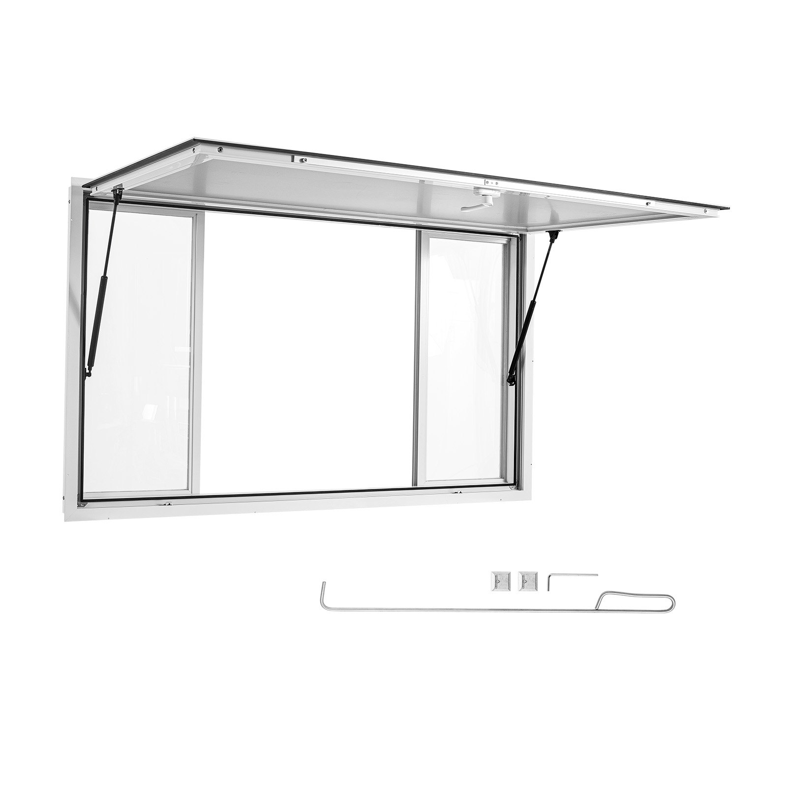 VEVOR Concession Window 1524x915mm Aluminum Alloy Service Window, for Food Truck, Up to 85 Degrees Stand Serving w/ 4 Sliding Acrylic Windows, Awning Door and Drag Hook, Rainwater Resistant