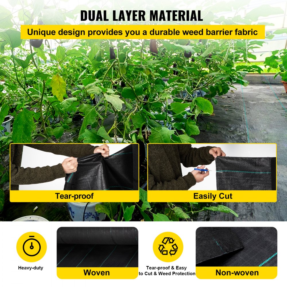 VEVOR Weed Barrier, 5.8oz Landscape Fabric, 4ft x 300ft Cover Mat Heavy Duty Woven Grass Control Geotextile for Garden, Patio, Black