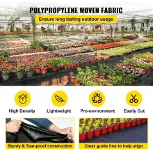 VEVOR Weed Barrier Landscape Fabric, 5 x 250 ft, 5 Oz Premium Woven Ground Cover Heavy Duty PP Material & Easy Setup, Single-Layer for Outdoor Garden, Lawn, Driveway, Black