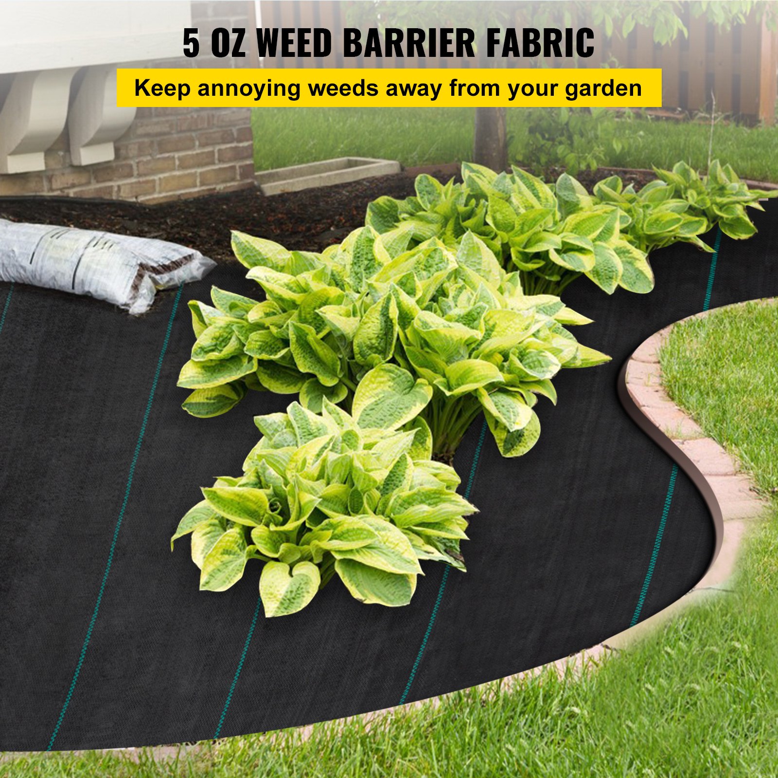 VEVOR Weed Barrier Landscape Fabric, 5 x 250 ft, 5 Oz Premium Woven Ground Cover Heavy Duty PP Material & Easy Setup, Single-Layer for Outdoor Garden, Lawn, Driveway, Black