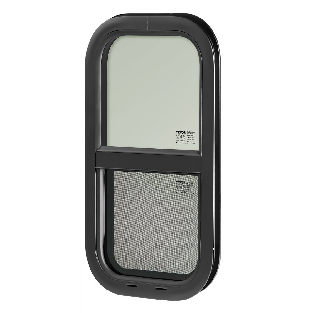 VEVOR Vertical RV Window, 12" W x 22" H Tinted Sliding RV Window with Net Screen & Trim Ring, Fit 15/16" - 1 3/4" Thickness Wall, RV Window Replacement for Teardrop Cargo Trailer Camper, DOT Approved