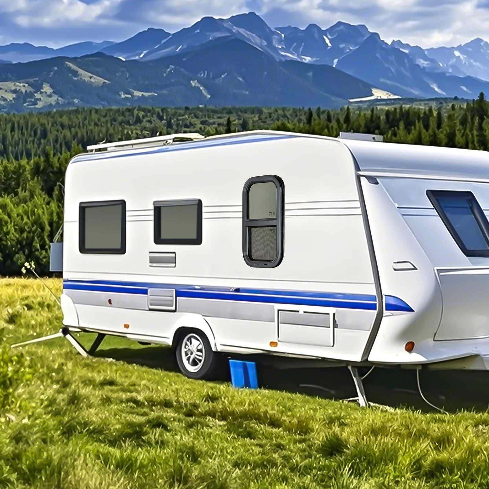 VEVOR Vertical RV Window, 12" W x 22" H Tinted Sliding RV Window with Net Screen & Trim Ring, Fit 15/16" - 1 3/4" Thickness Wall, RV Window Replacement for Teardrop Cargo Trailer Camper, DOT Approved