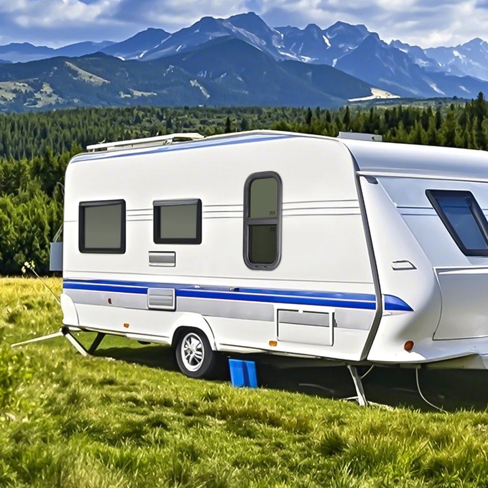 VEVOR Vertical RV Window, 12" W x 24" H Tinted Sliding RV Window with Net Screen & Trim Ring, Fit 15/16" - 1 3/4" Thickness Wall, RV Window Replacement for Teardrop Cargo Trailer Camper, DOT Approved