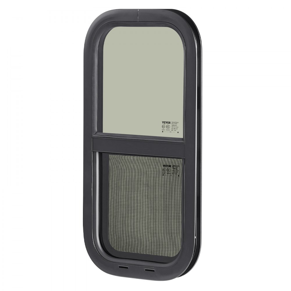 VEVOR Vertical RV Window, 12" W x 24" H Tinted Sliding RV Window with Net Screen & Trim Ring, Fit 15/16" - 1 3/4" Thickness Wall, RV Window Replacement for Teardrop Cargo Trailer Camper, DOT Approved