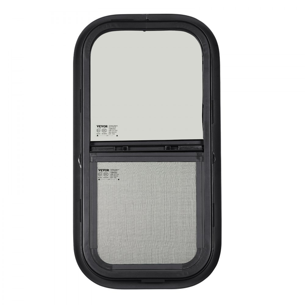 VEVOR Vertical RV Window, 12" W x 24" H Tinted Sliding RV Window with Net Screen & Trim Ring, Fit 15/16" - 1 3/4" Thickness Wall, RV Window Replacement for Teardrop Cargo Trailer Camper, DOT Approved