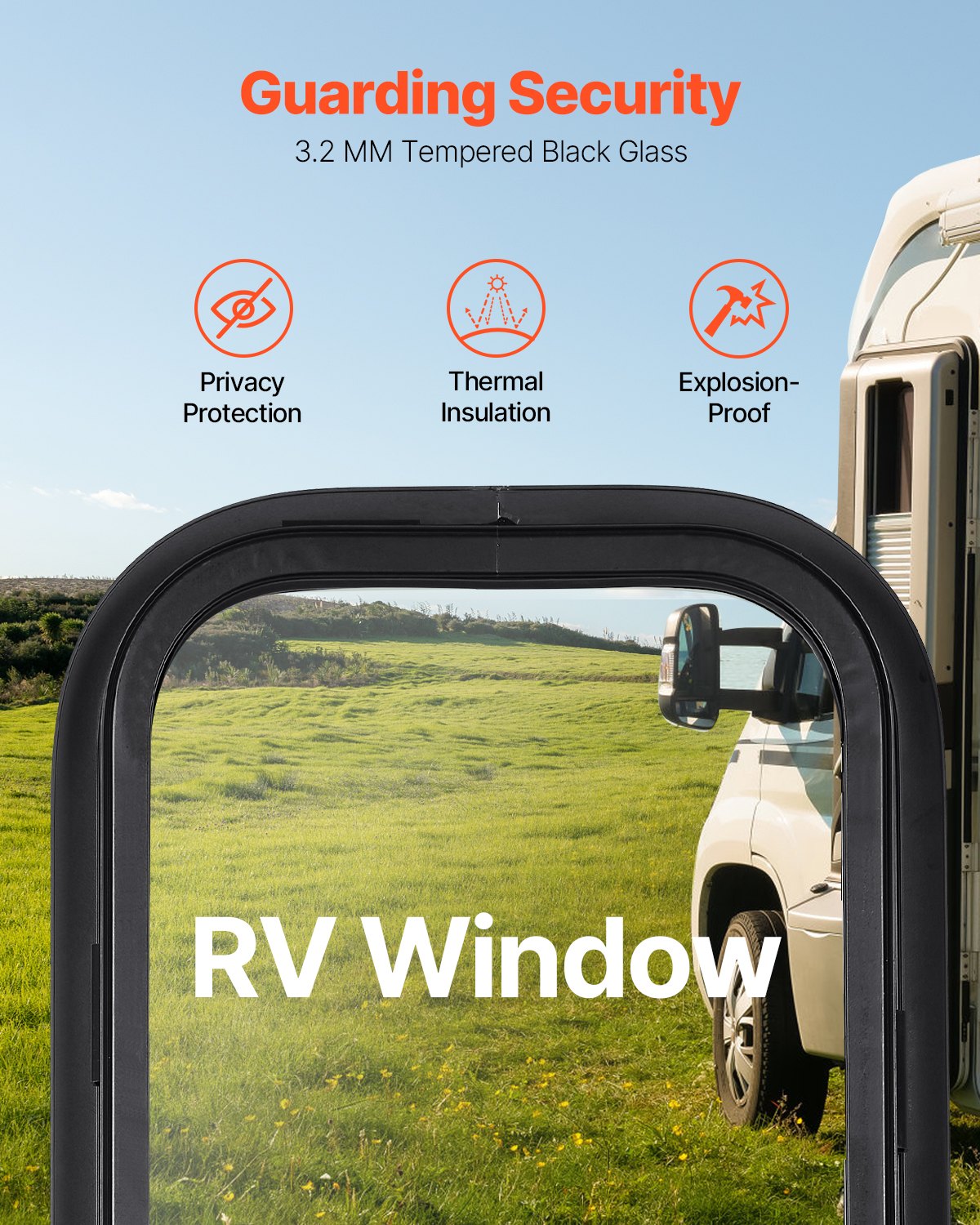 VEVOR Vertical RV Window, 12" W x 24" H Tinted Sliding RV Window with Net Screen & Trim Ring, Fit 15/16" - 1 3/4" Thickness Wall, RV Window Replacement for Teardrop Cargo Trailer Camper, DOT Approved