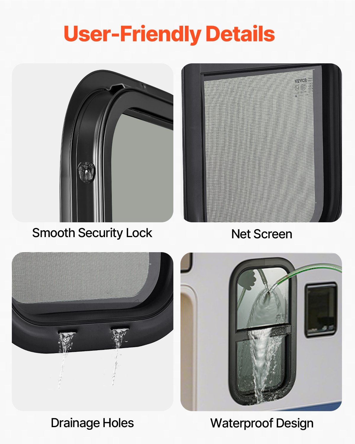 VEVOR Vertical RV Window, 12" W x 24" H Tinted Sliding RV Window with Net Screen & Trim Ring, Fit 15/16" - 1 3/4" Thickness Wall, RV Window Replacement for Teardrop Cargo Trailer Camper, DOT Approved