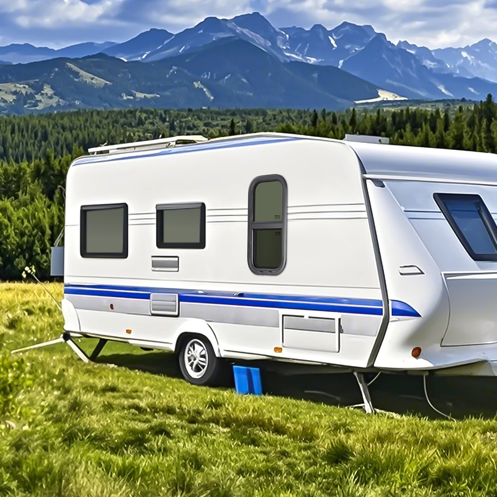 VEVOR Vertical RV Window, 12" W x 24" H Tinted Sliding RV Window with Net Screen & Trim Ring, Fit 15/16" - 1 3/4" Thickness Wall, RV Window Replacement for Teardrop Cargo Trailer Camper, DOT Approved