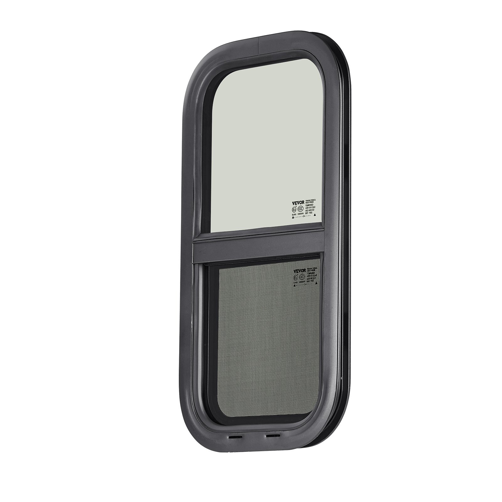 VEVOR Vertical RV Window, 12" W x 24" H Tinted Sliding RV Window with Net Screen & Trim Ring, Fit 15/16" - 1 3/4" Thickness Wall, RV Window Replacement for Teardrop Cargo Trailer Camper, DOT Approved