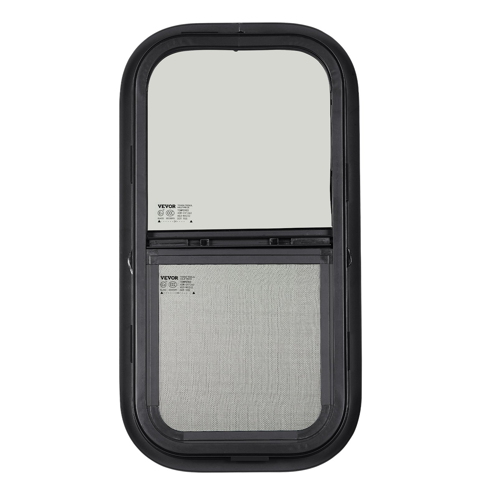 VEVOR Vertical RV Window, 12" W x 24" H Tinted Sliding RV Window with Net Screen & Trim Ring, Fit 15/16" - 1 3/4" Thickness Wall, RV Window Replacement for Teardrop Cargo Trailer Camper, DOT Approved