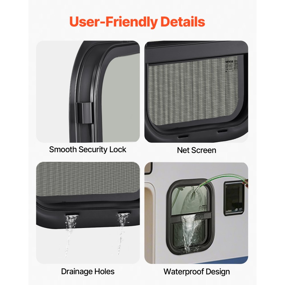 VEVOR Vertical RV Window, 14" W x 16" H Tinted Sliding RV Window with Net Screen & Trim Ring, Fit 15/16" - 1 3/4" Thickness Wall, RV Window Replacement for Teardrop Cargo Trailer Camper, DOT Approved