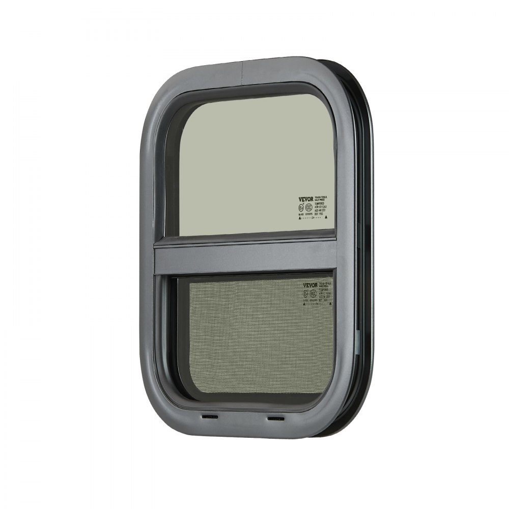 VEVOR Vertical RV Window, 14" W x 16" H Tinted Sliding RV Window with Net Screen & Trim Ring, Fit 15/16" - 1 3/4" Thickness Wall, RV Window Replacement for Teardrop Cargo Trailer Camper, DOT Approved