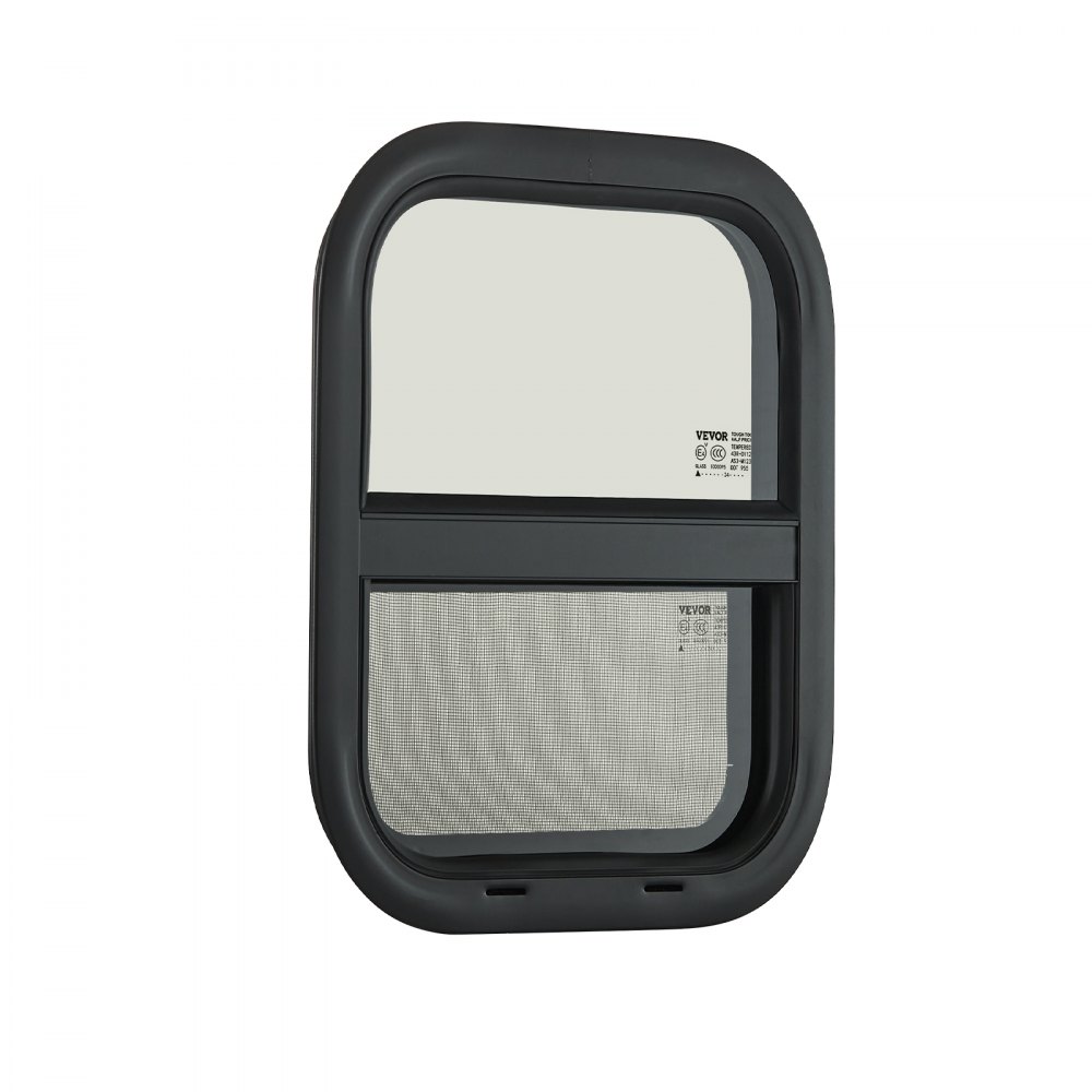 VEVOR Vertical RV Window, 14" W x 16" H Tinted Sliding RV Window with Net Screen & Trim Ring, Fit 15/16" - 1 3/4" Thickness Wall, RV Window Replacement for Teardrop Cargo Trailer Camper, DOT Approved