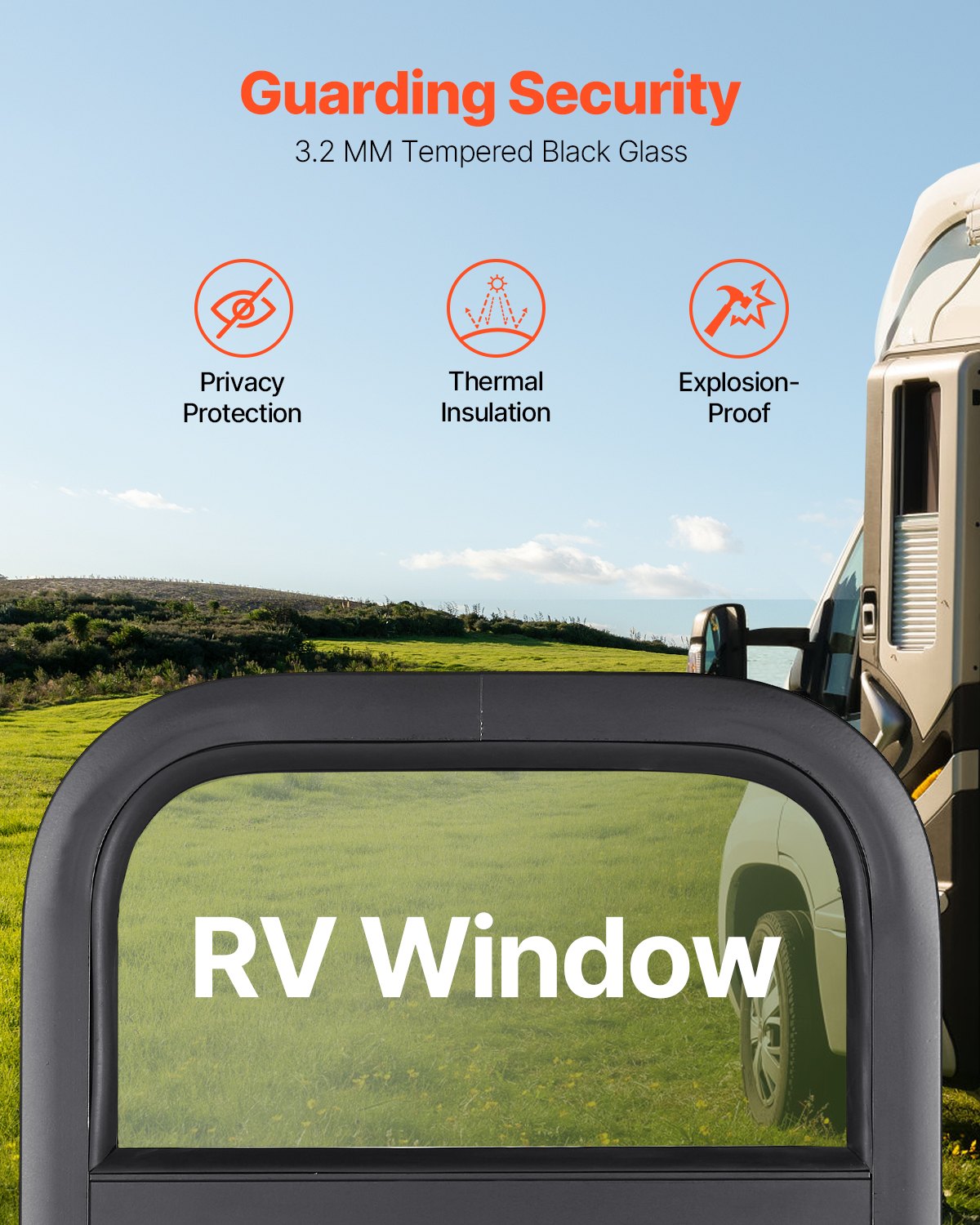 VEVOR Vertical RV Window, 14" W x 16" H Tinted Sliding RV Window with Net Screen & Trim Ring, Fit 15/16" - 1 3/4" Thickness Wall, RV Window Replacement for Teardrop Cargo Trailer Camper, DOT Approved