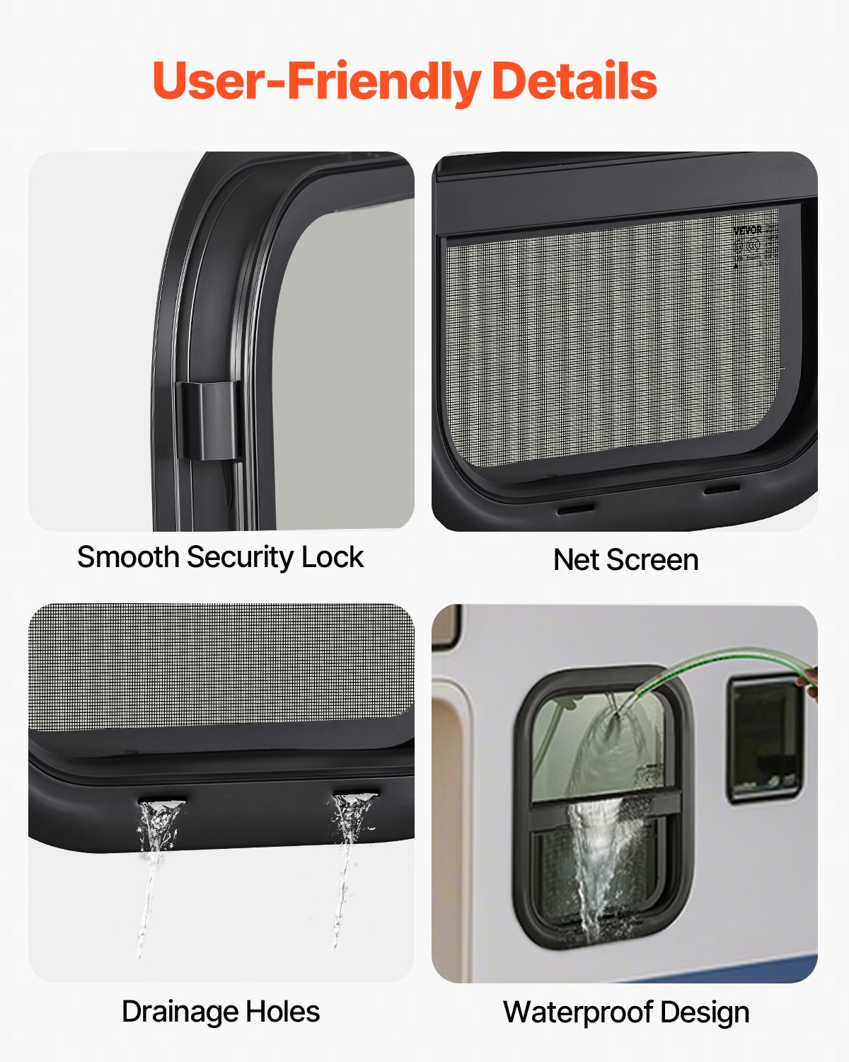 VEVOR Vertical RV Window, 14" W x 16" H Tinted Sliding RV Window with Net Screen & Trim Ring, Fit 15/16" - 1 3/4" Thickness Wall, RV Window Replacement for Teardrop Cargo Trailer Camper, DOT Approved