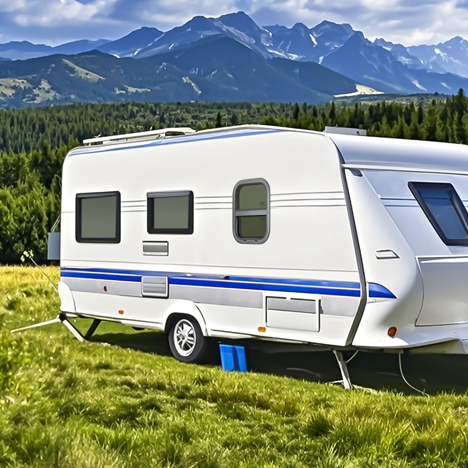 VEVOR Vertical RV Window, 14" W x 16" H Tinted Sliding RV Window with Net Screen & Trim Ring, Fit 15/16" - 1 3/4" Thickness Wall, RV Window Replacement for Teardrop Cargo Trailer Camper, DOT Approved