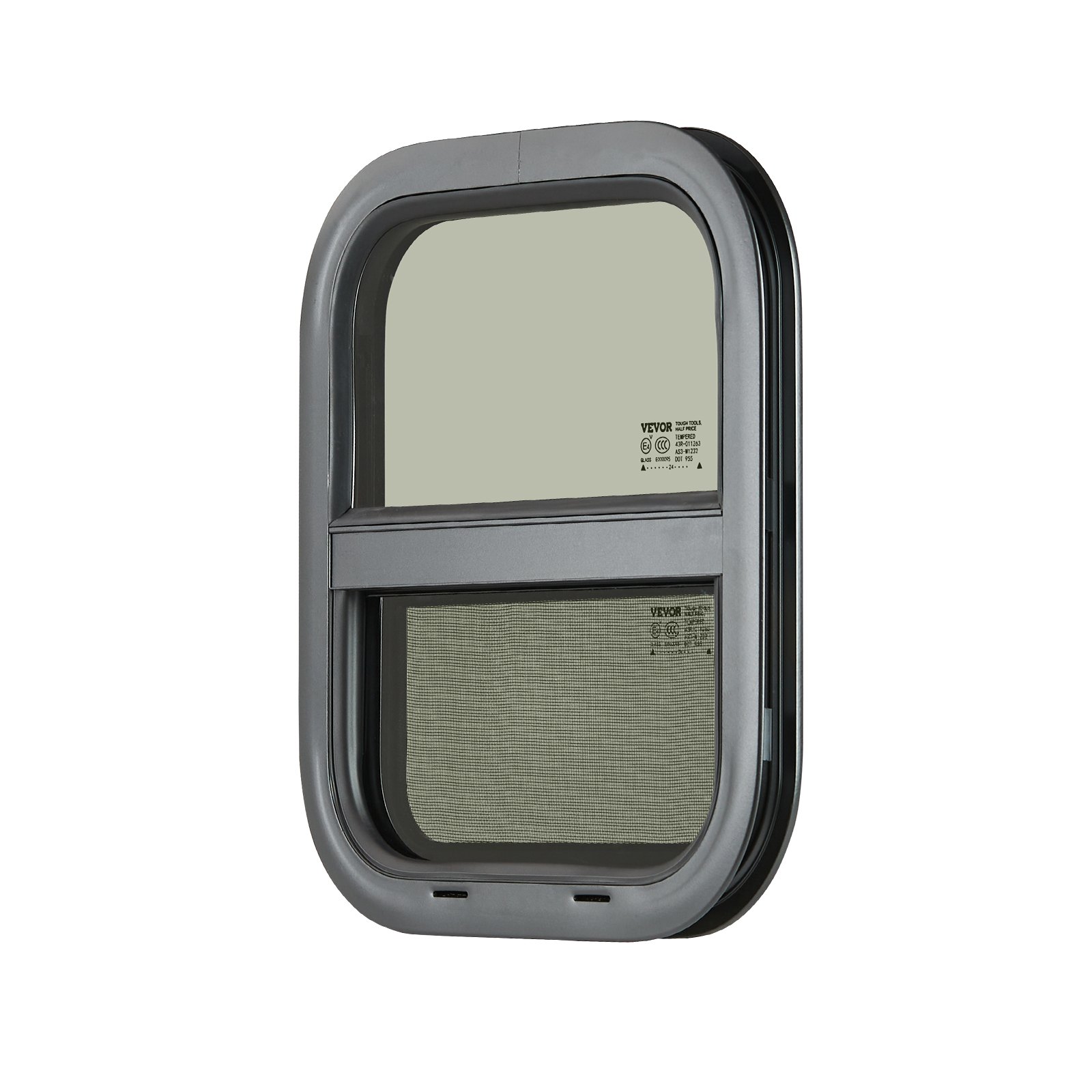VEVOR Vertical RV Window, 14" W x 16" H Tinted Sliding RV Window with Net Screen & Trim Ring, Fit 15/16" - 1 3/4" Thickness Wall, RV Window Replacement for Teardrop Cargo Trailer Camper, DOT Approved