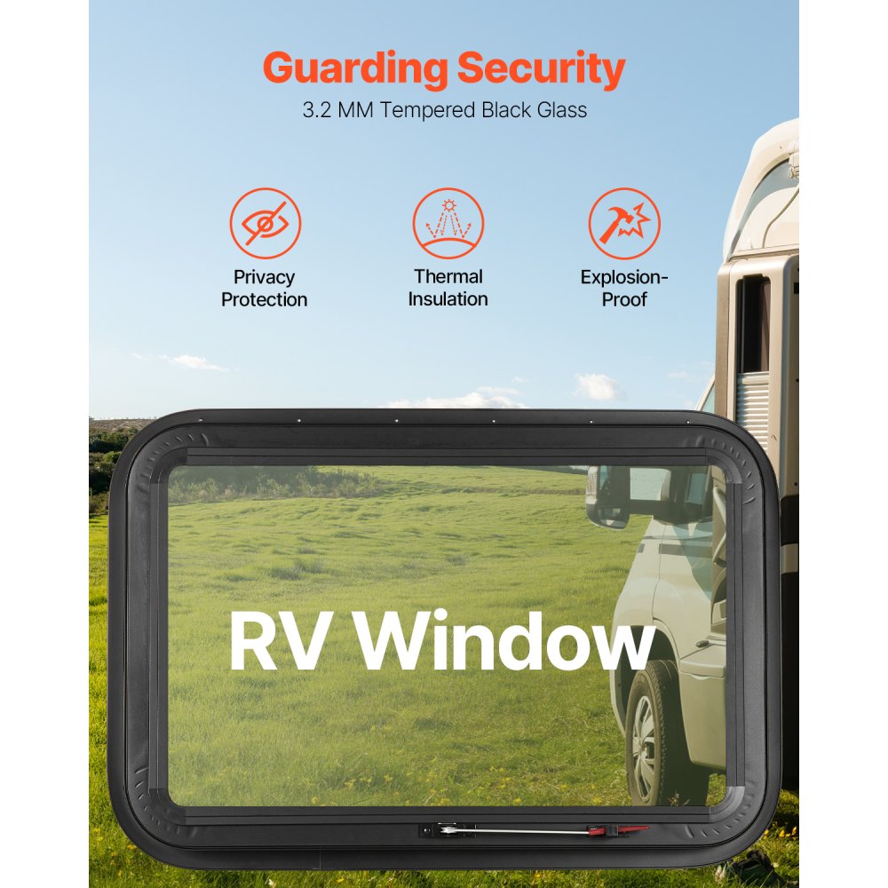VEVOR RV Exit Window, 30" W x 20" H Tinted RV Window with Net Screen and Trim Ring, Fit for 1 1/4" - 1 13/16" Thickness Wall, RV Window Replacement for Teardrop Cargo Trailer Camper, DOT Approved