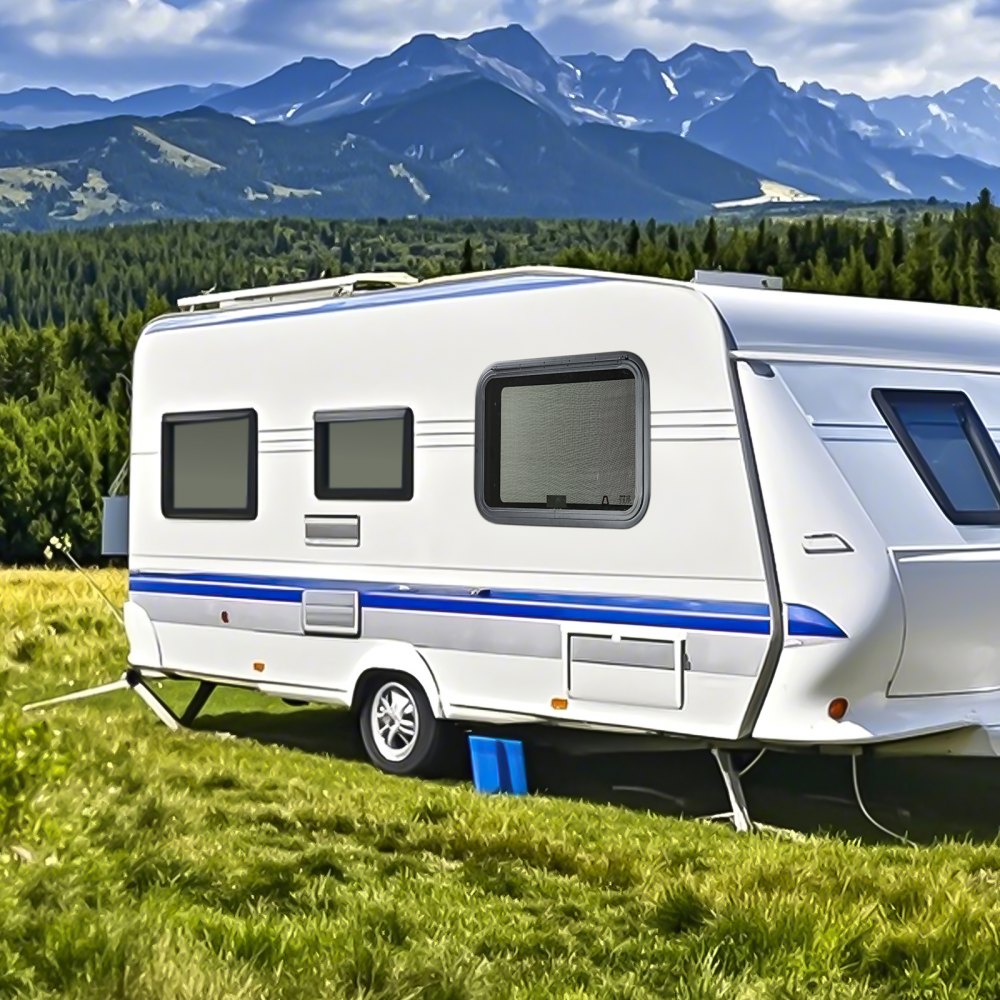 VEVOR RV Exit Window, 30" W x 20" H Tinted RV Window with Net Screen and Trim Ring, Fit for 1 1/4" - 1 13/16" Thickness Wall, RV Window Replacement for Teardrop Cargo Trailer Camper, DOT Approved