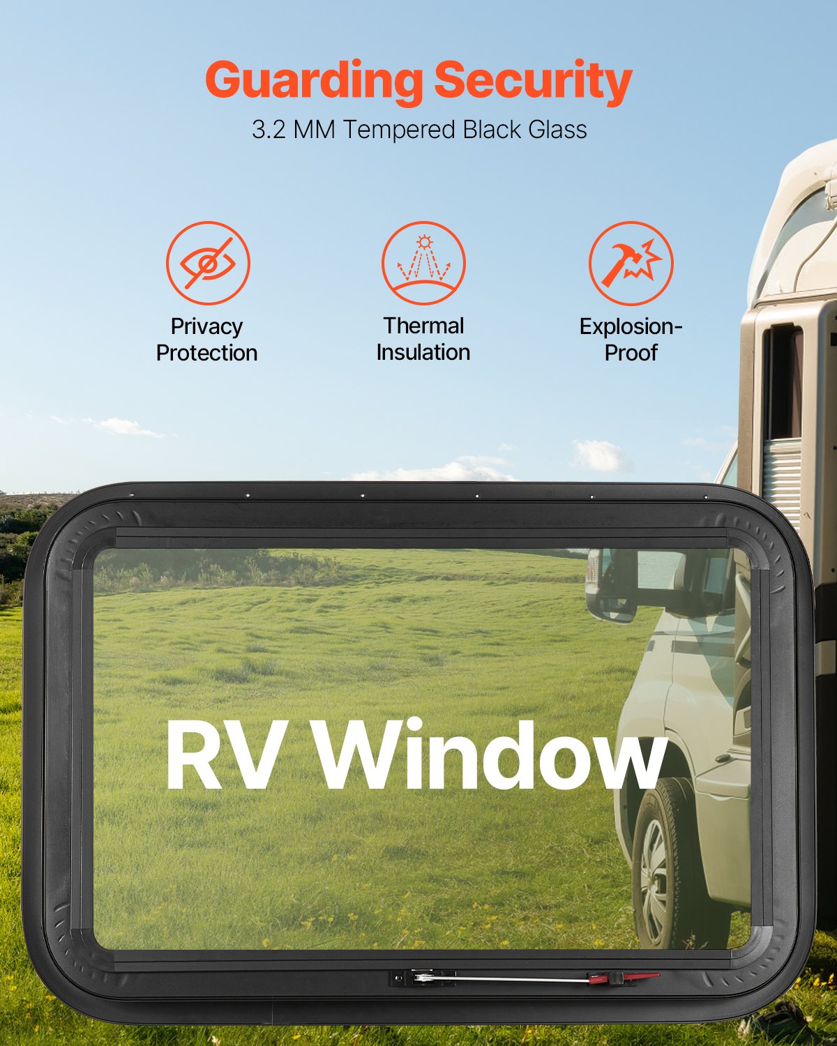 VEVOR RV Exit Window, 30" W x 20" H Tinted RV Window with Net Screen and Trim Ring, Fit for 1 1/4" - 1 13/16" Thickness Wall, RV Window Replacement for Teardrop Cargo Trailer Camper, DOT Approved