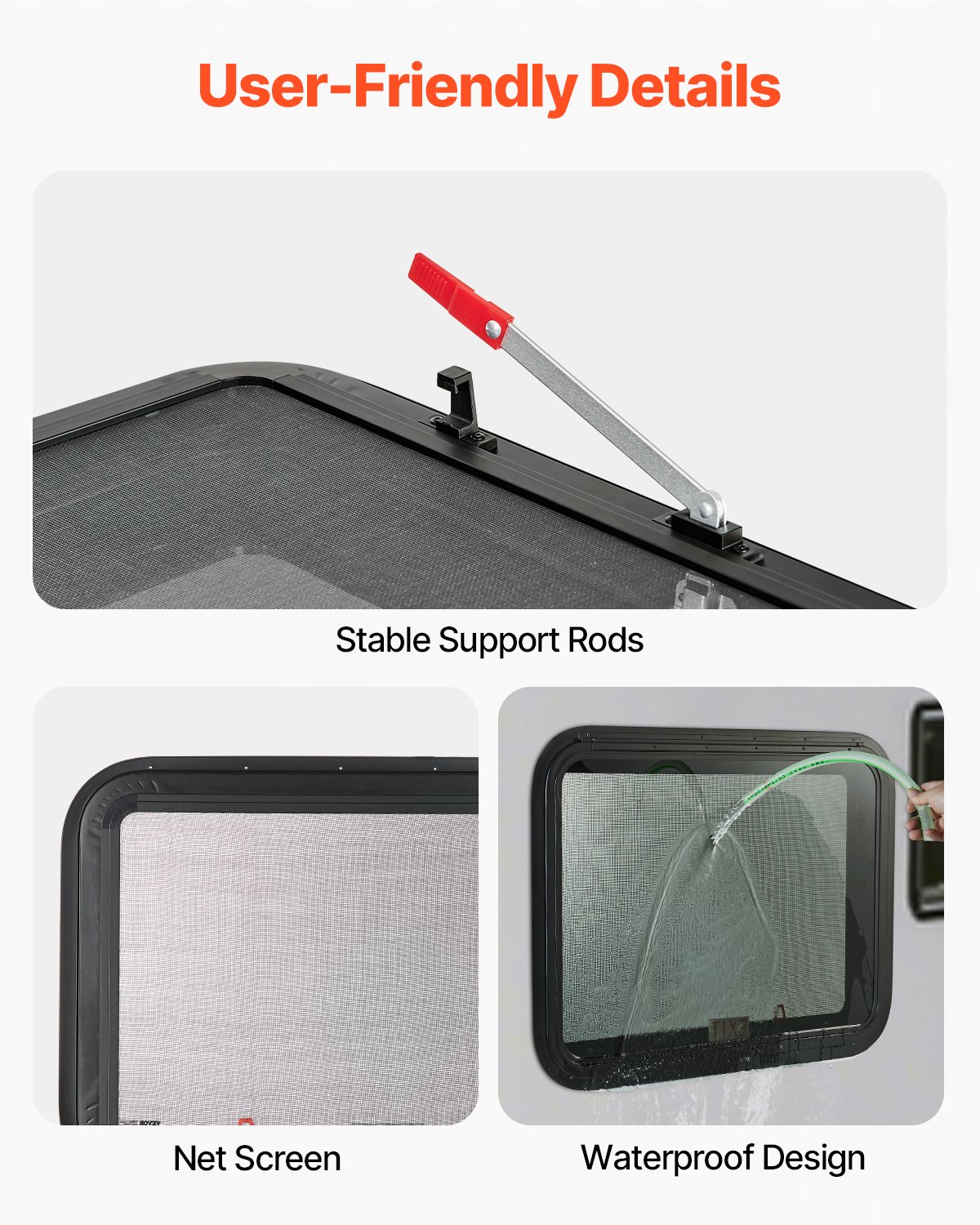VEVOR RV Exit Window, 30" W x 20" H Tinted RV Window with Net Screen and Trim Ring, Fit for 1 1/4" - 1 13/16" Thickness Wall, RV Window Replacement for Teardrop Cargo Trailer Camper, DOT Approved