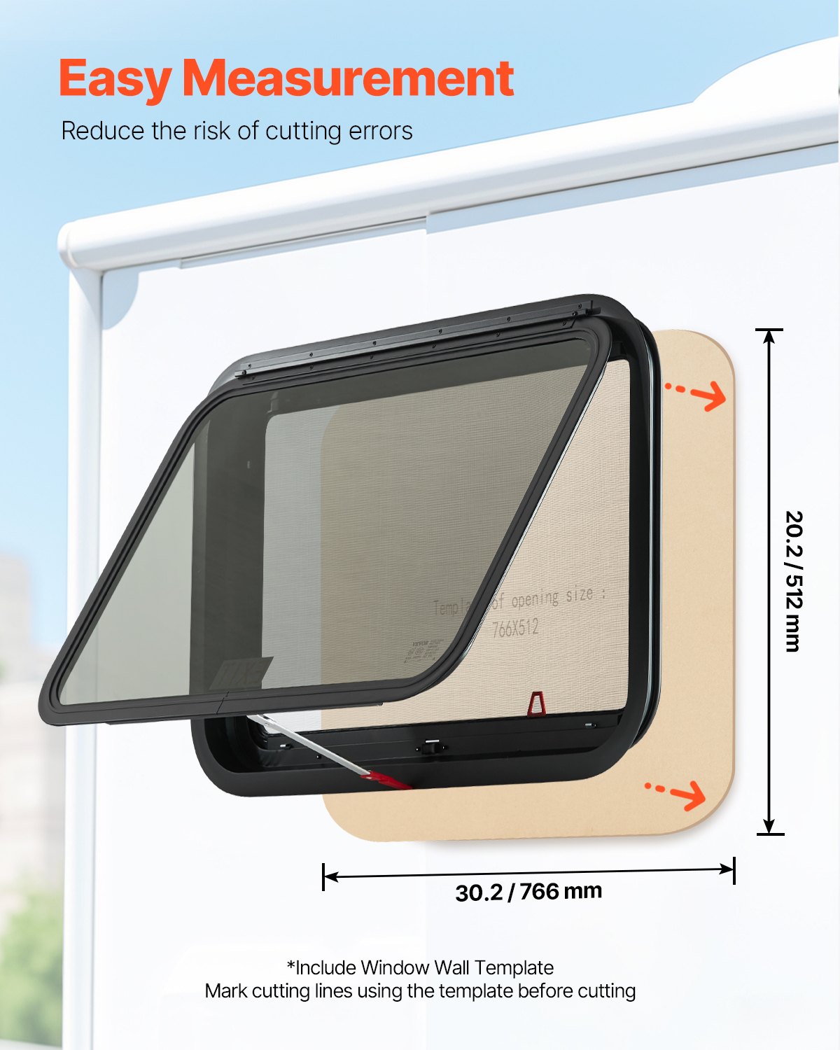 VEVOR RV Exit Window, 30" W x 20" H Tinted RV Window with Net Screen and Trim Ring, Fit for 1 1/4" - 1 13/16" Thickness Wall, RV Window Replacement for Teardrop Cargo Trailer Camper, DOT Approved