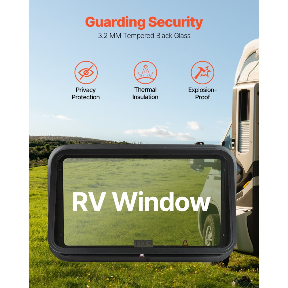 VEVOR RV Exit Window, 36" W x 22" H Tinted RV Window with Net Screen and Trim Ring, Fit for 1 1/4" - 1 13/16" Thickness Wall, RV Window Replacement for Teardrop Cargo Trailer Camper, DOT Approved