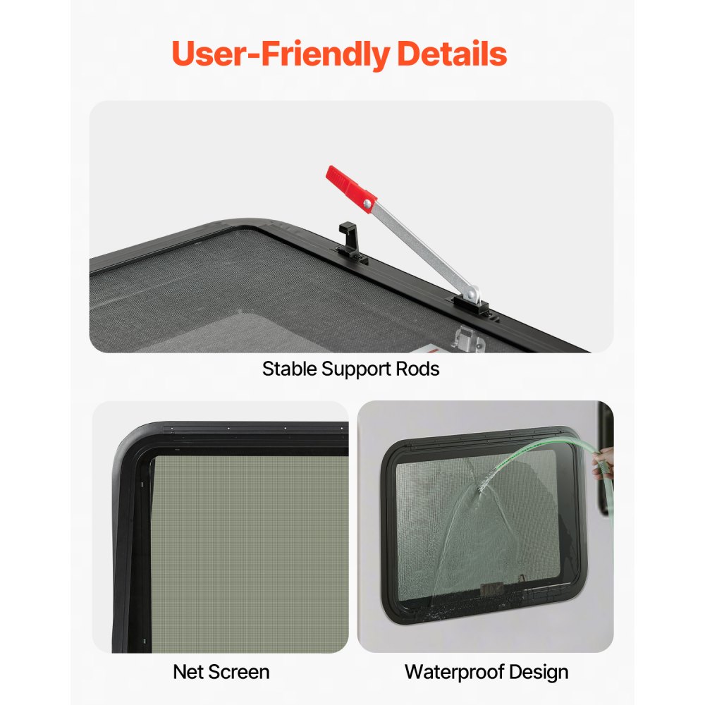 VEVOR RV Exit Window, 36" W x 22" H Tinted RV Window with Net Screen and Trim Ring, Fit for 1 1/4" - 1 13/16" Thickness Wall, RV Window Replacement for Teardrop Cargo Trailer Camper, DOT Approved