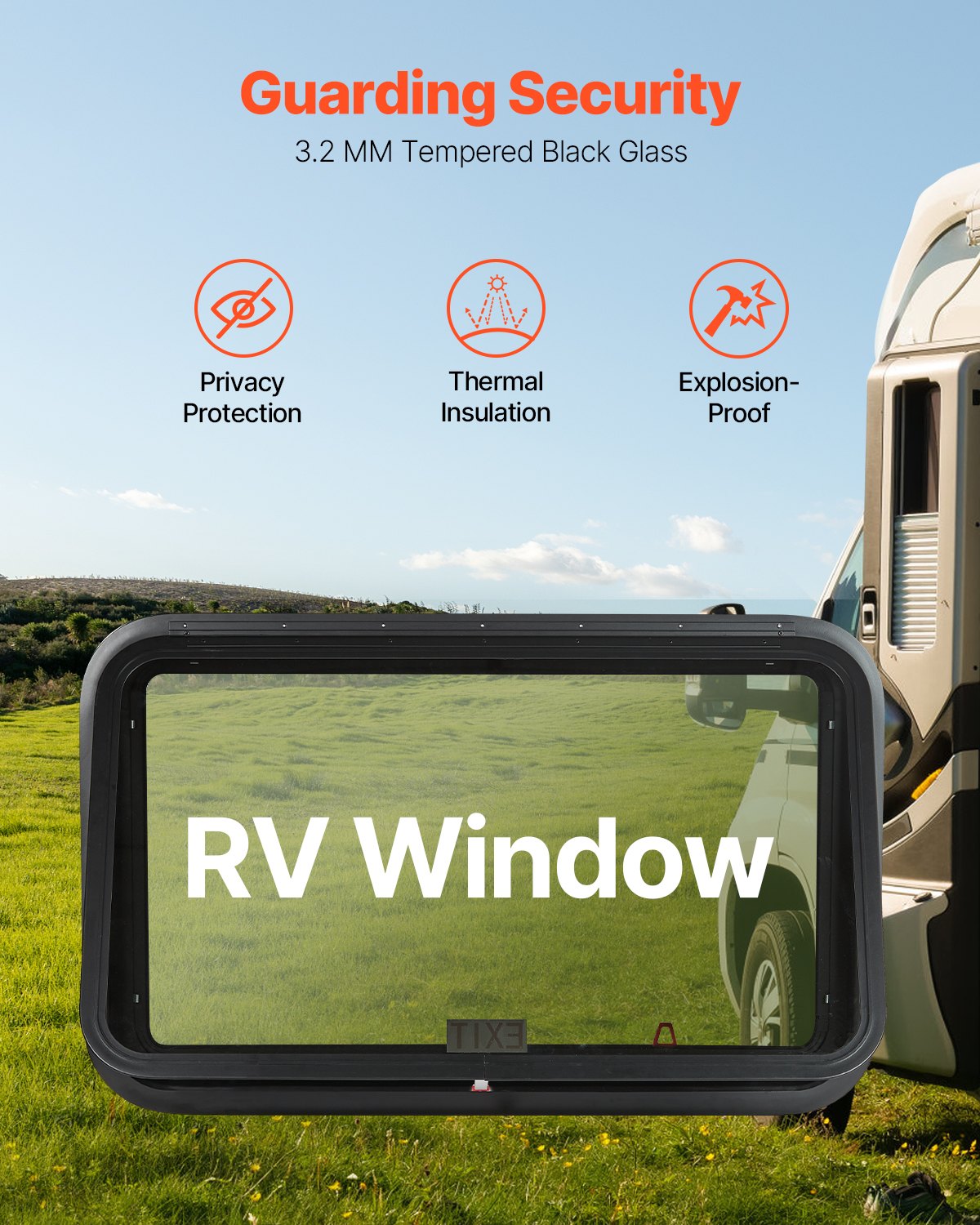 VEVOR RV Exit Window, 36" W x 22" H Tinted RV Window with Net Screen and Trim Ring, Fit for 1 1/4" - 1 13/16" Thickness Wall, RV Window Replacement for Teardrop Cargo Trailer Camper, DOT Approved