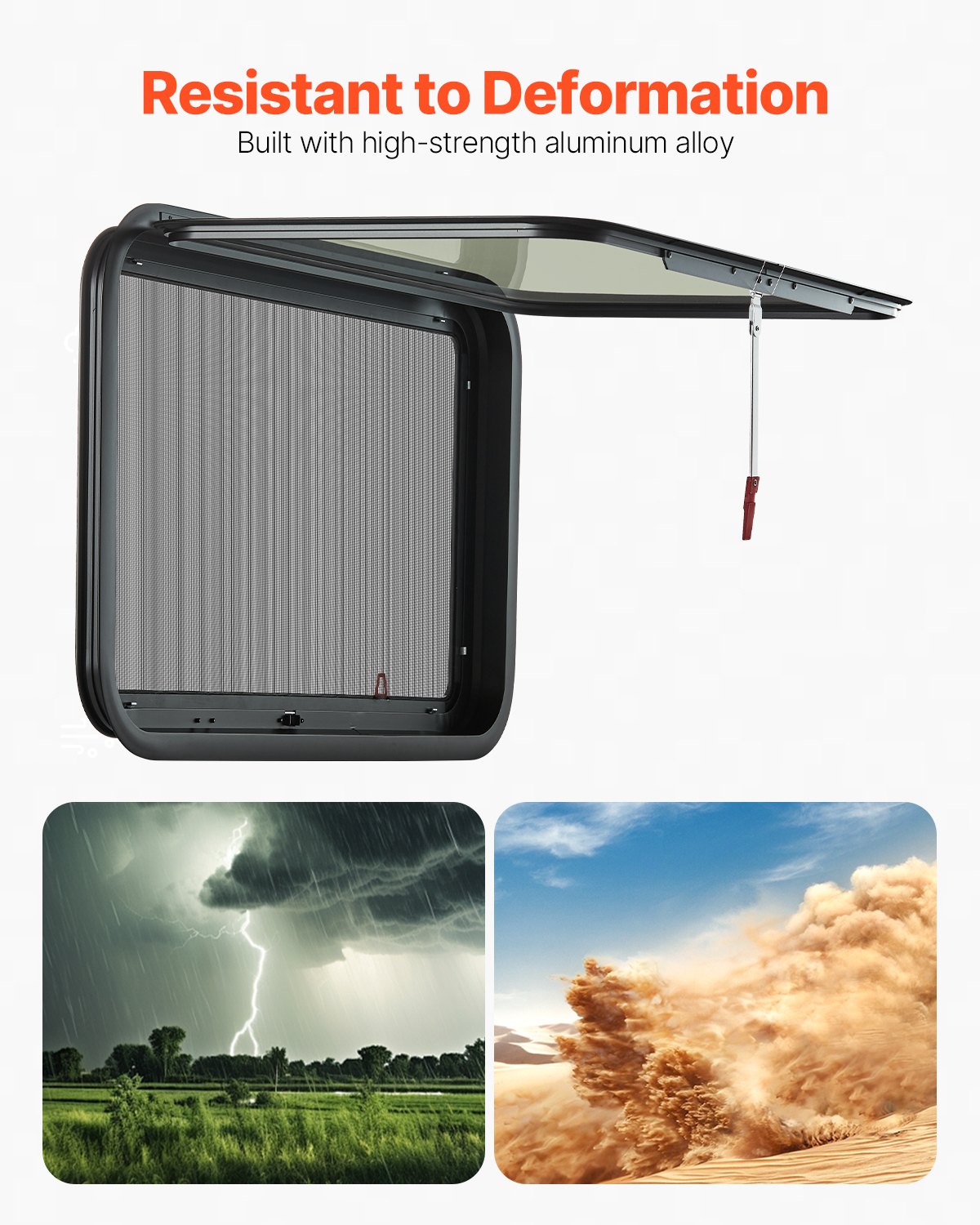 VEVOR RV Exit Window, 36" W x 22" H Tinted RV Window with Net Screen and Trim Ring, Fit for 1 1/4" - 1 13/16" Thickness Wall, RV Window Replacement for Teardrop Cargo Trailer Camper, DOT Approved