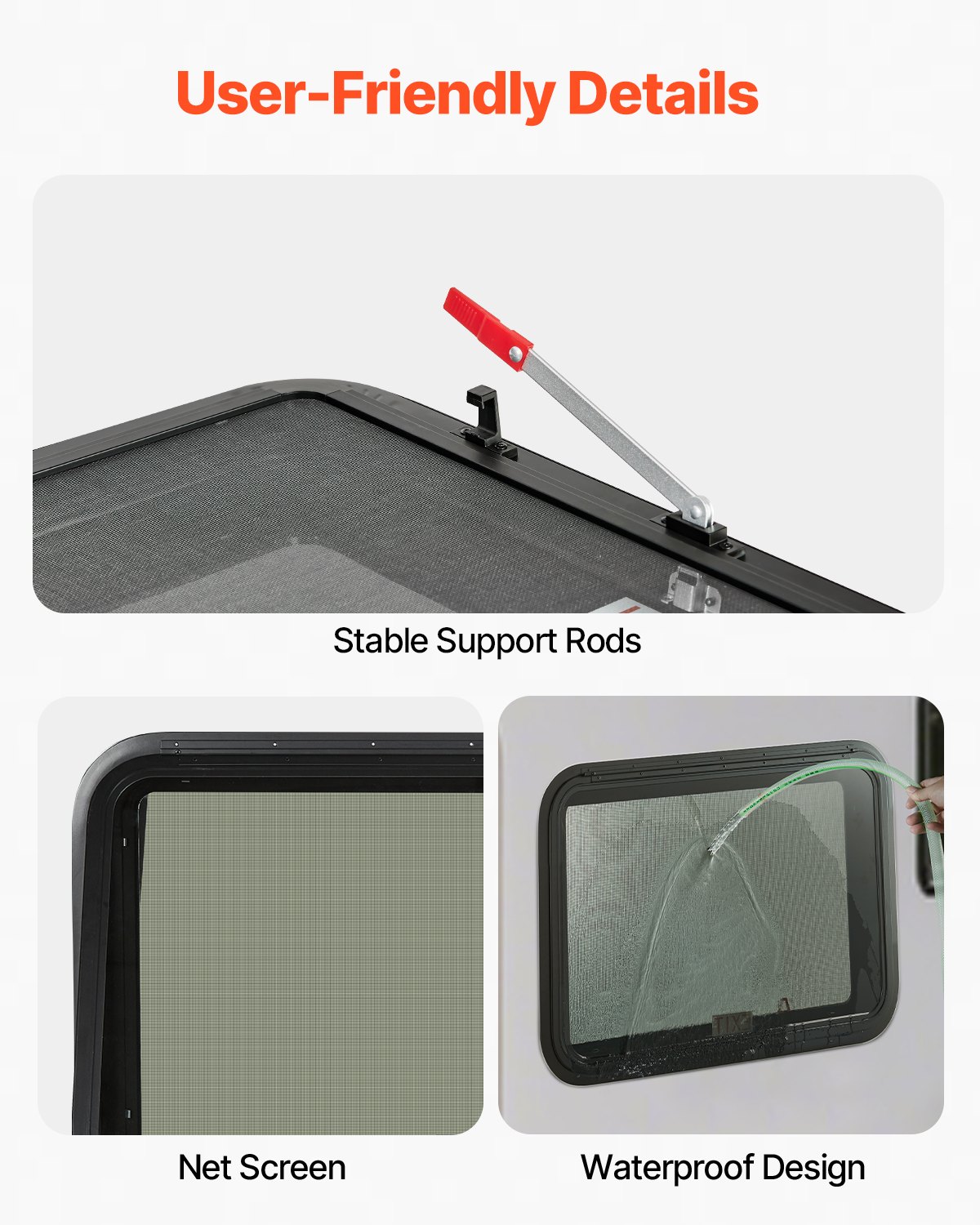 VEVOR RV Exit Window, 36" W x 22" H Tinted RV Window with Net Screen and Trim Ring, Fit for 1 1/4" - 1 13/16" Thickness Wall, RV Window Replacement for Teardrop Cargo Trailer Camper, DOT Approved