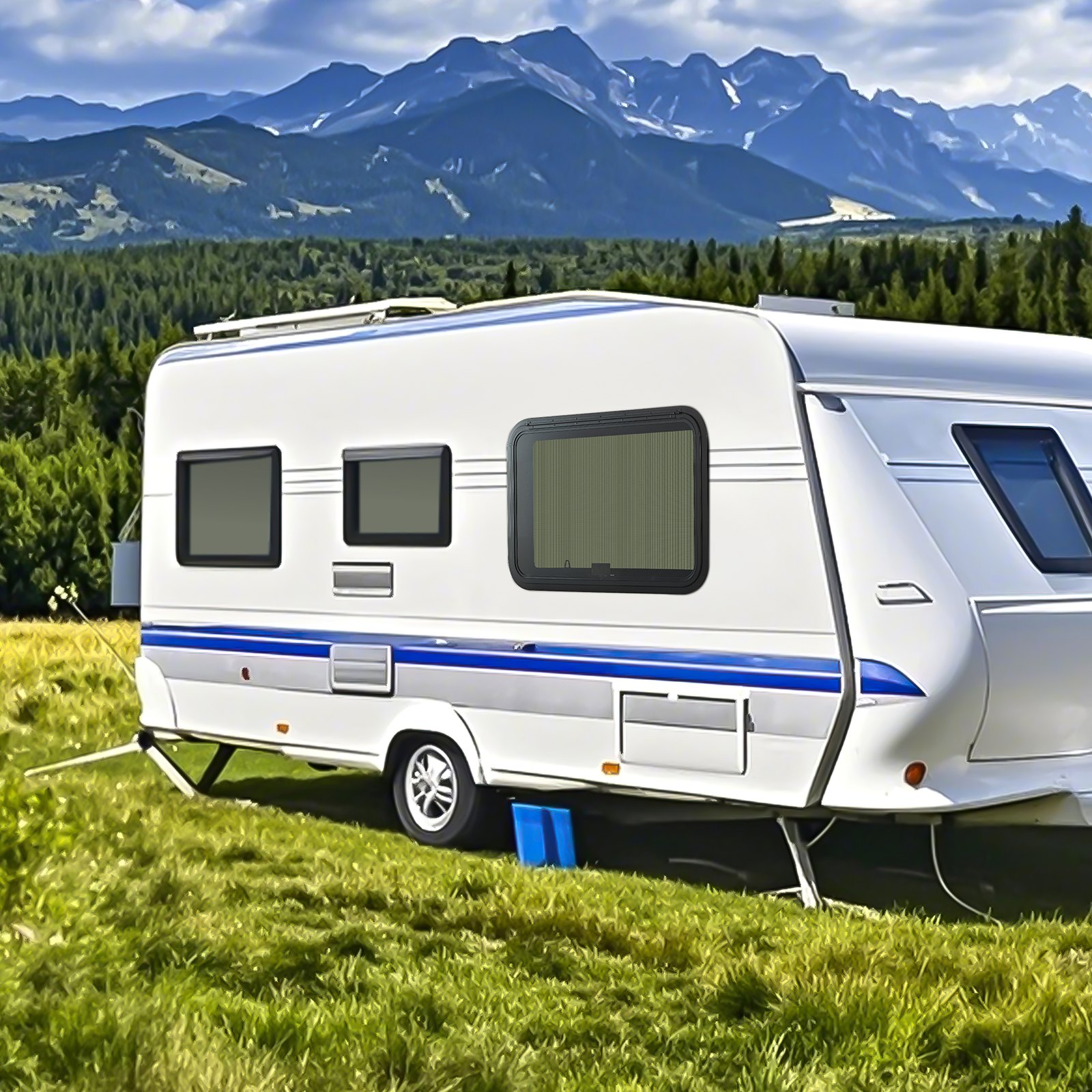 VEVOR RV Exit Window, 36" W x 22" H Tinted RV Window with Net Screen and Trim Ring, Fit for 1 1/4" - 1 13/16" Thickness Wall, RV Window Replacement for Teardrop Cargo Trailer Camper, DOT Approved