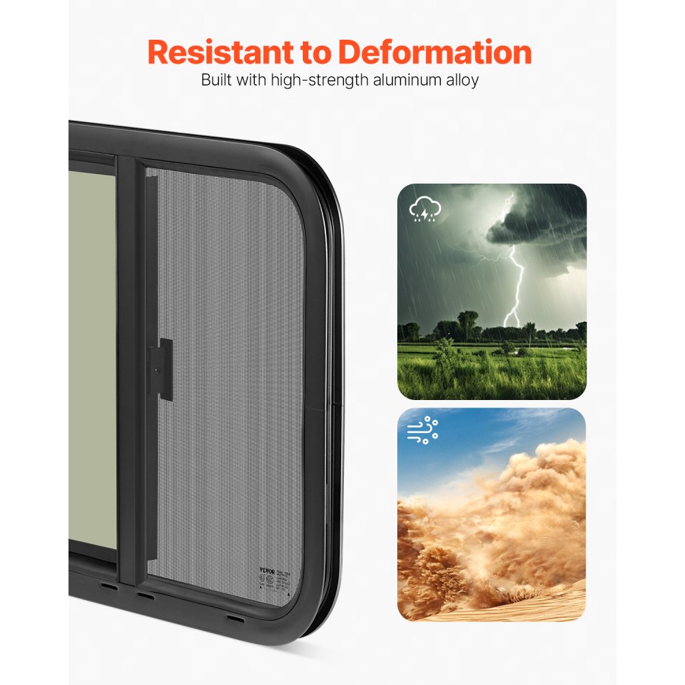 VEVOR Horizontal RV Window, 24" W x 20" H Tinted Sliding RV Window with Net Screen & Trim Ring, Fit 15/16"-1 3/4" Thickness Wall, RV Window Replacement for Teardrop Cargo Trailer Camper, DOT Approved