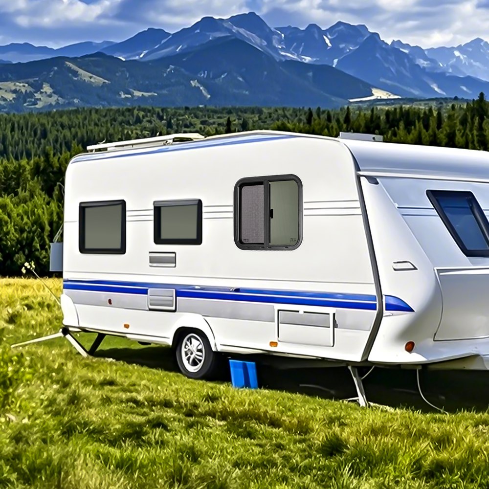 VEVOR Horizontal RV Window, 24" W x 20" H Tinted Sliding RV Window with Net Screen & Trim Ring, Fit 15/16"-1 3/4" Thickness Wall, RV Window Replacement for Teardrop Cargo Trailer Camper, DOT Approved