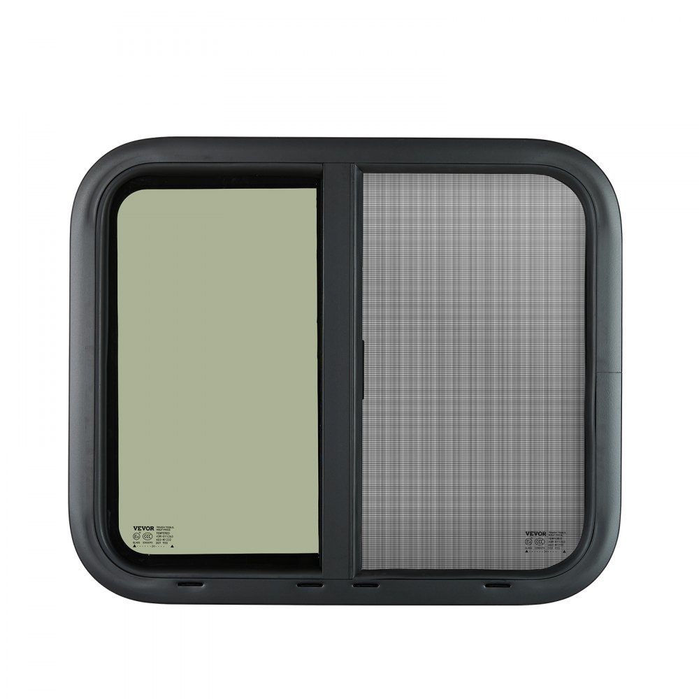 VEVOR Horizontal RV Window, 24" W x 20" H Tinted Sliding RV Window with Net Screen & Trim Ring, Fit 15/16"-1 3/4" Thickness Wall, RV Window Replacement for Teardrop Cargo Trailer Camper, DOT Approved