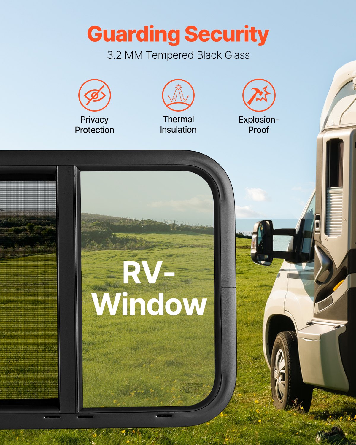 VEVOR Horizontal RV Window, 24" W x 20" H Tinted Sliding RV Window with Net Screen & Trim Ring, Fit 15/16"-1 3/4" Thickness Wall, RV Window Replacement for Teardrop Cargo Trailer Camper, DOT Approved