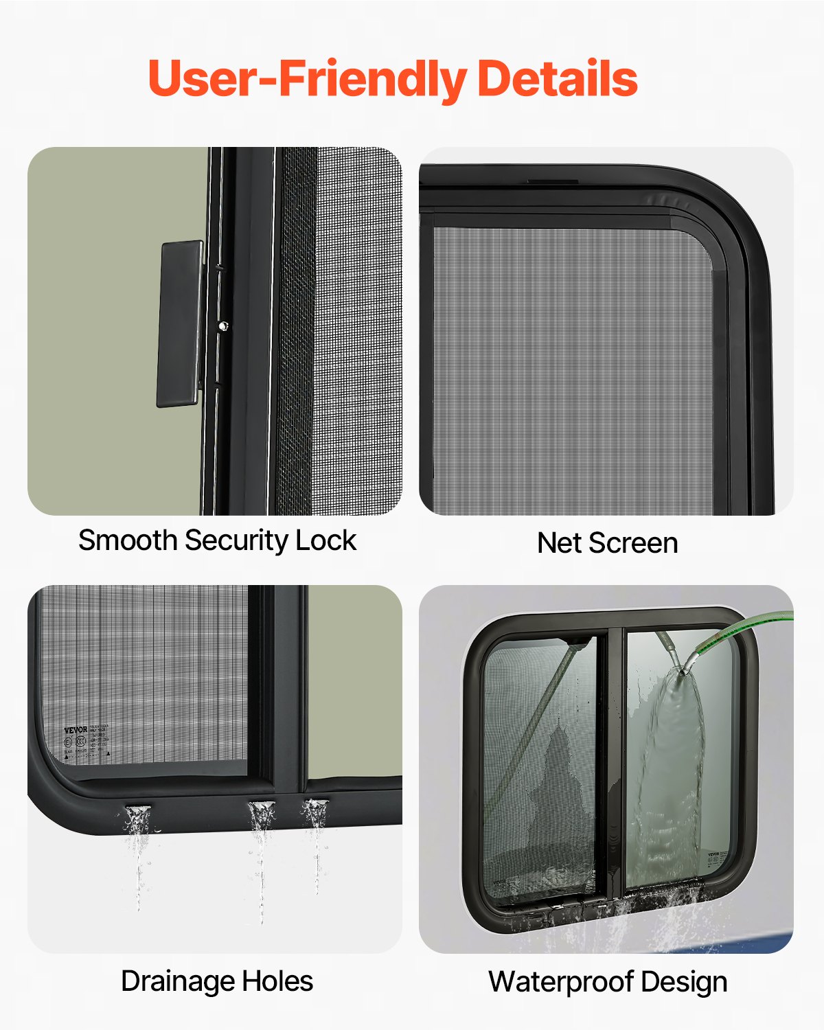 VEVOR Horizontal RV Window, 24" W x 20" H Tinted Sliding RV Window with Net Screen & Trim Ring, Fit 15/16"-1 3/4" Thickness Wall, RV Window Replacement for Teardrop Cargo Trailer Camper, DOT Approved
