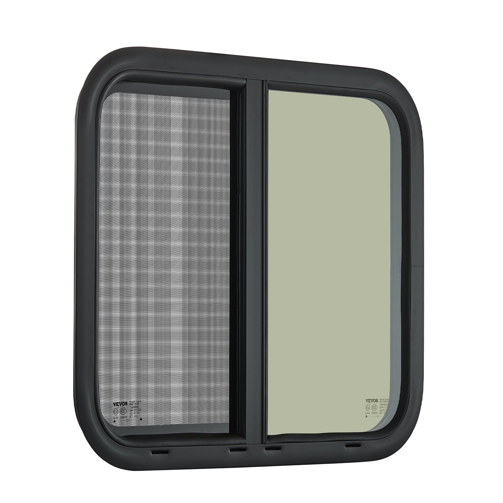VEVOR Horizontal RV Window, 24" W x 20" H Tinted Sliding RV Window with Net Screen & Trim Ring, Fit 15/16"-1 3/4" Thickness Wall, RV Window Replacement for Teardrop Cargo Trailer Camper, DOT Approved