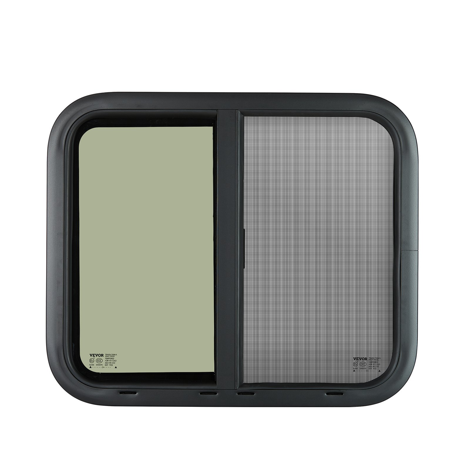 VEVOR Horizontal RV Window, 24" W x 20" H Tinted Sliding RV Window with Net Screen & Trim Ring, Fit 15/16"-1 3/4" Thickness Wall, RV Window Replacement for Teardrop Cargo Trailer Camper, DOT Approved