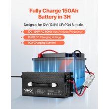 VEVOR 12V 60A Lithium Battery Charger 14.6V AC-DC LiFePO4 Smart Charger for RV