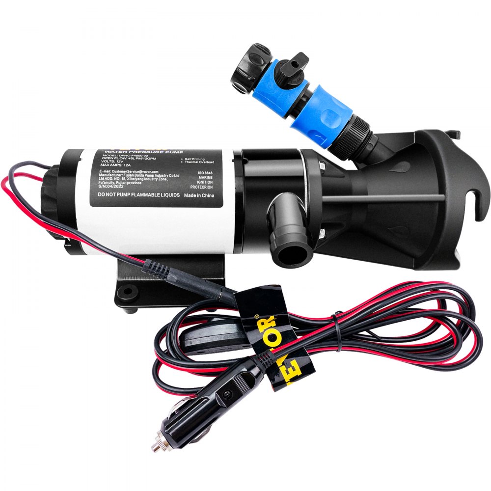 VEVOR RV Macerator Pump, 12V 12GPM Self-priming Water Waste Pumps w/RV Connector & Hose, 16 ft Lifting Height, 60s Dry Run Quick Release, Fresh Water Rinse & Manual Crushing Function, for RV Yacht
