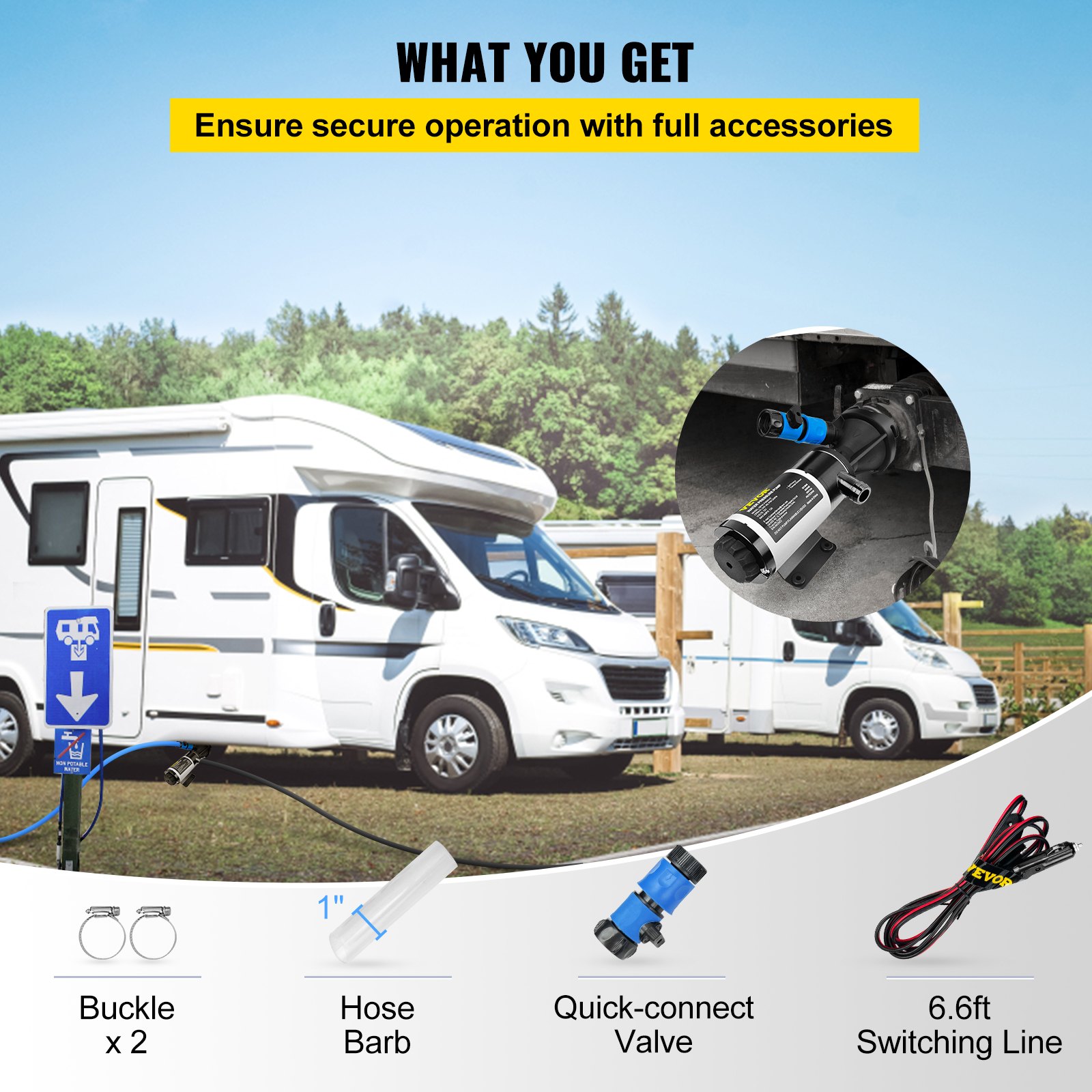 VEVOR RV Macerator Pump Water Waste Pump 12/24 V 12 GPM Self-priming 16 ft Head