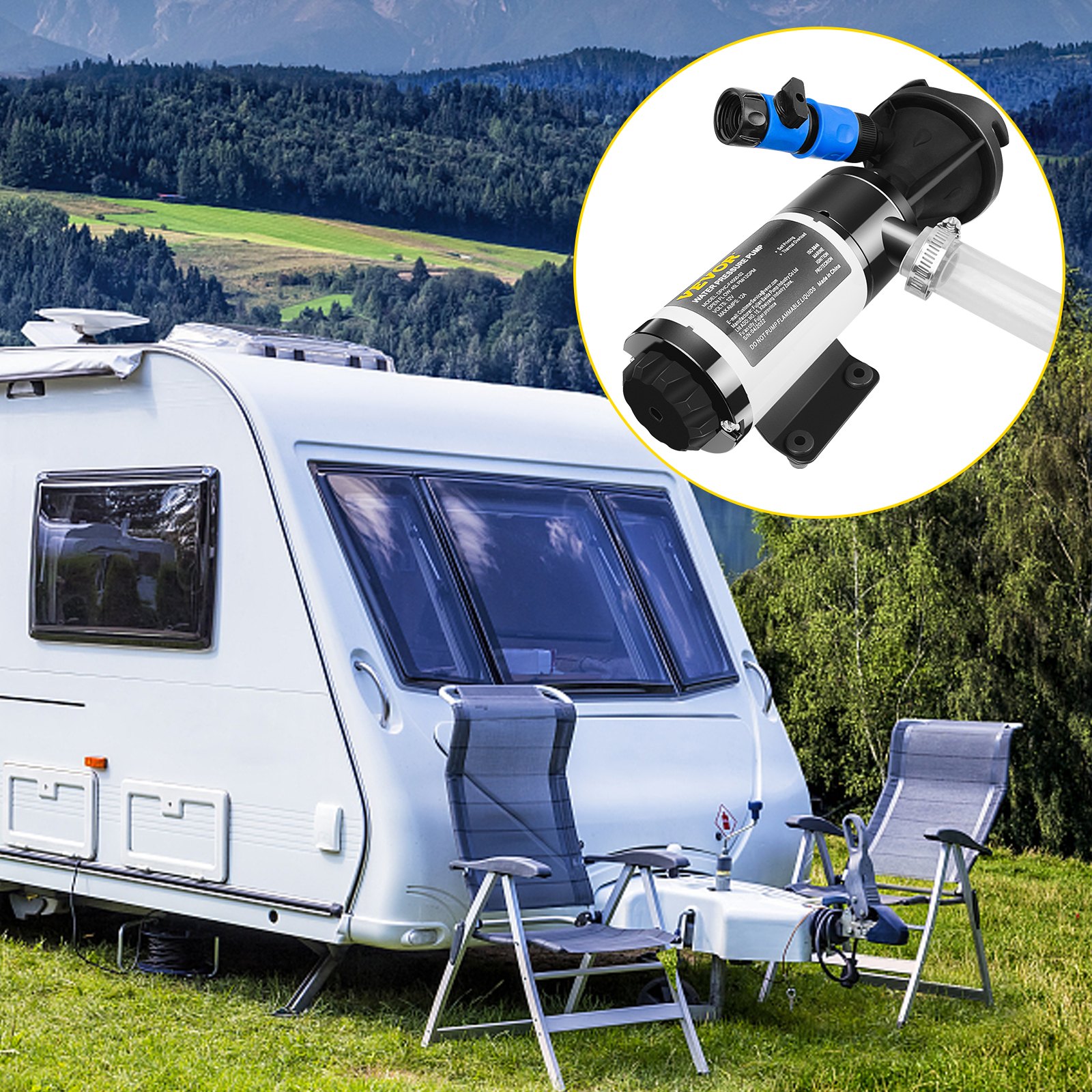 VEVOR RV Macerator Pump Water Waste Pump 12/24 V 12 GPM Self-priming 16 ft Head