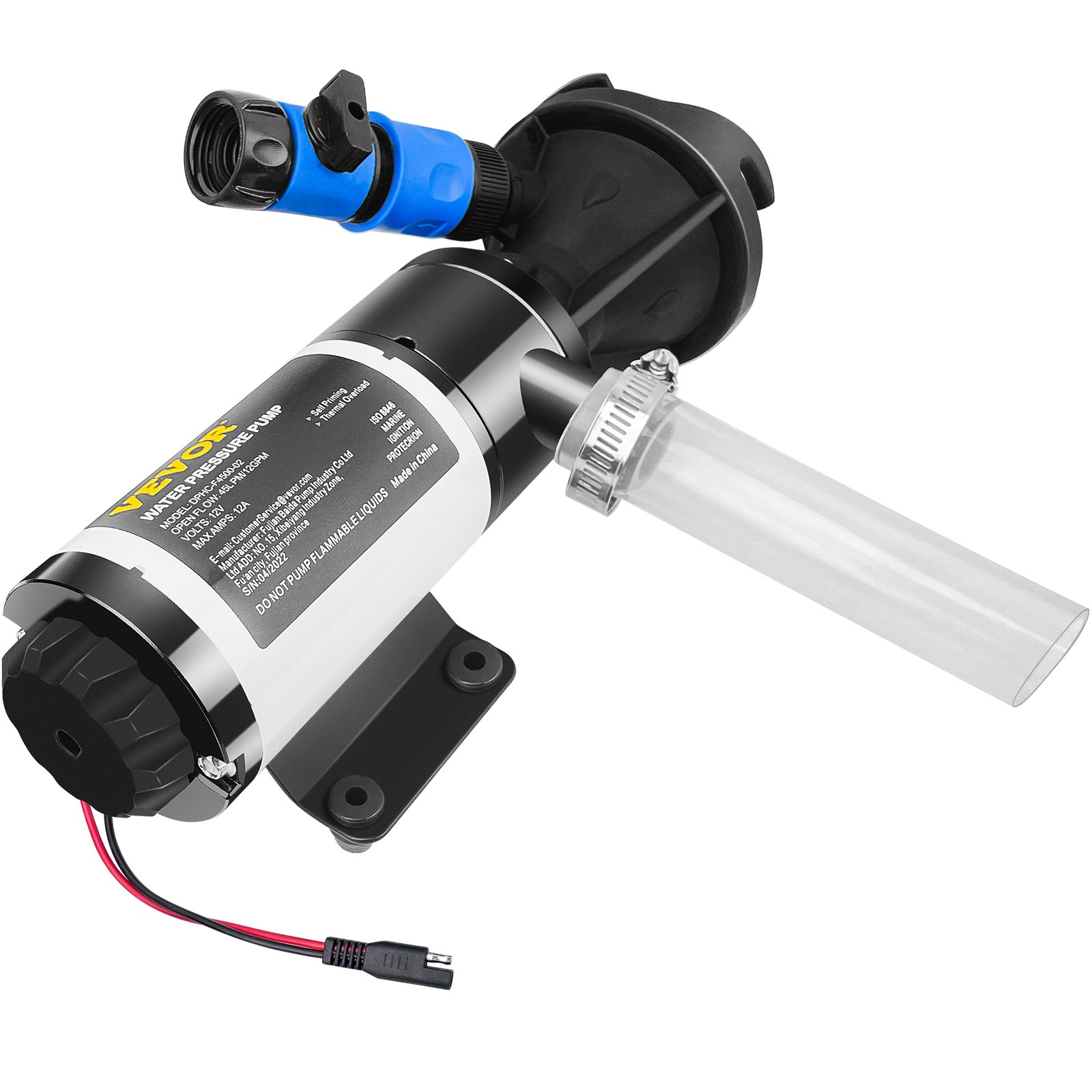 VEVOR RV Macerator Pump, 12V 12GPM Self-priming Water Waste Pumps w/RV Connector & Hose, 16 ft Lifting Height, 60s Dry Run Quick Release, Fresh Water Rinse & Manual Crushing Function, for RV Yacht
