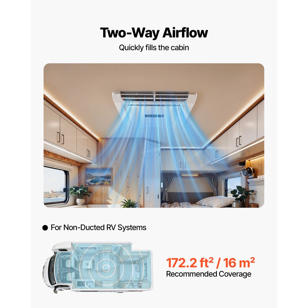 VEVOR RV Air Conditioner, 3000W RV AC Unit, 220V Non-Ducted Rooftop Air Conditioner with Heat Pump & Cooling, Variable Speed Easy Install Quiet AC Unit with ADB Button Control & Remote Control, White