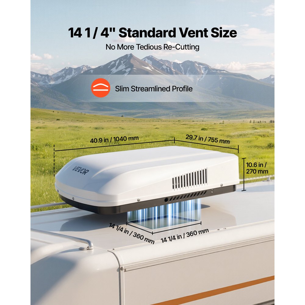 VEVOR RV Air Conditioner, 3000W RV AC Unit, 220V Non-Ducted Rooftop Air Conditioner with Heat Pump & Cooling, Variable Speed Easy Install Quiet AC Unit with ADB Button Control & Remote Control, White