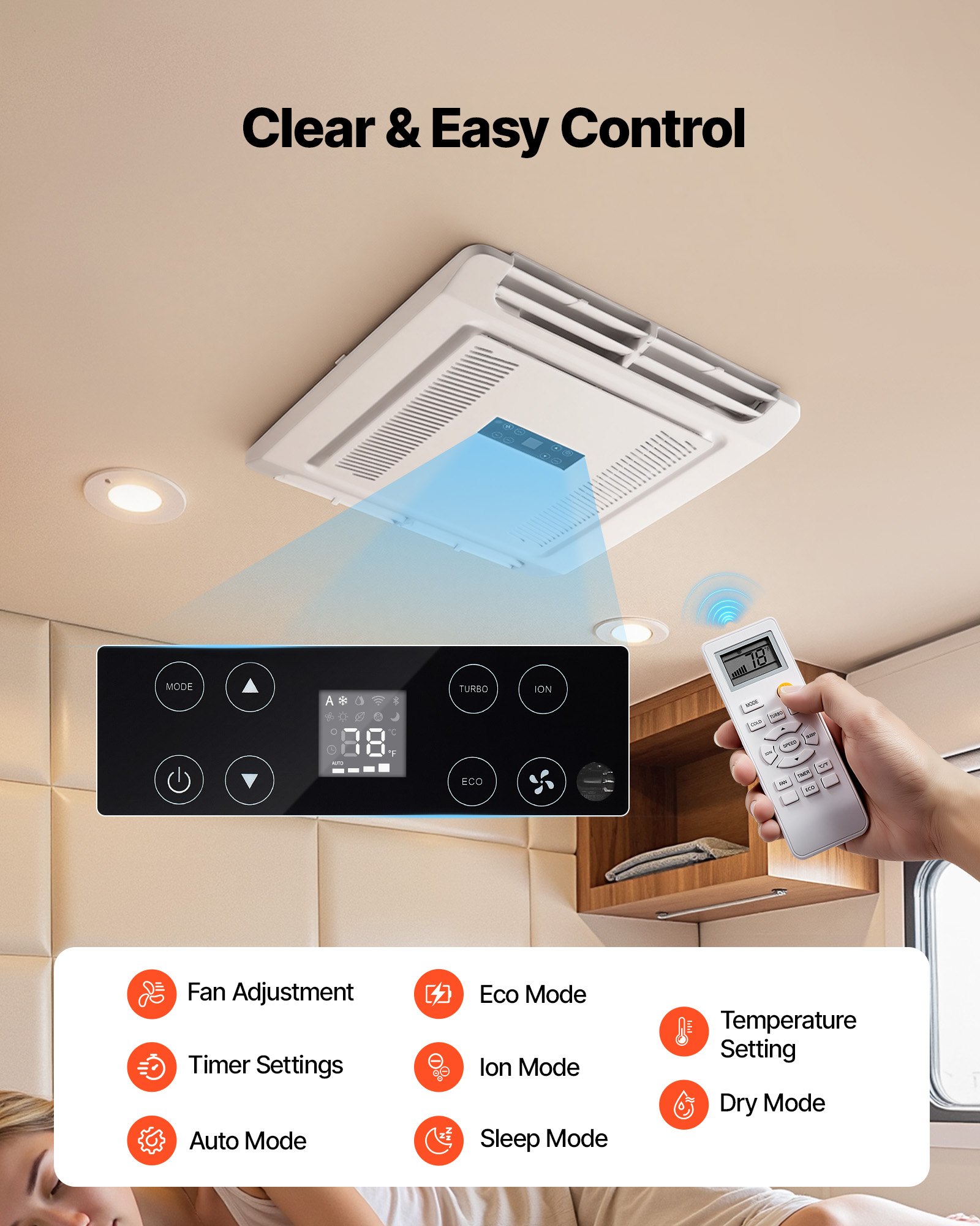 VEVOR RV Air Conditioner, 3600W RV AC Unit, 220V Non-Ducted Rooftop Air Conditioner with Heat Pump & Cooling, Variable Speed Easy Install Quiet AC Unit with ADB Button Control & Remote Control, White